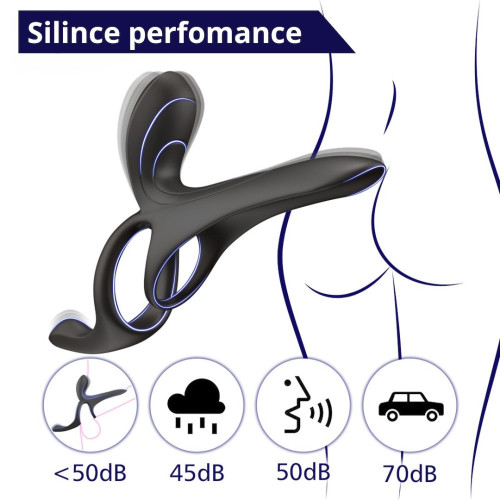 Вибрационное кольцо Erospace Men's Play Vibrating Cock Ring With Clitoral & Taint Stimulation B11