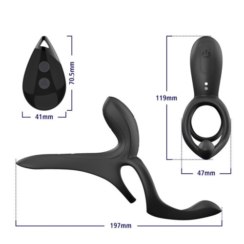 Вибрационное кольцо Erospace Men's Play Vibrating Cock Ring With Clitoral & Taint Stimulation B11