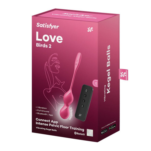 Вагинальные смарт-шарики с вибрацией Satisfyer Love Birds 2 Connect App Red, 86 г, пульт ДУ