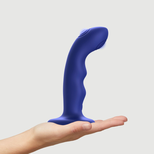 Насадка для страпона с двойной точечной пульсацией Strap-On-Me TAPPING DILDO WAVE – NIGHT BLUE, М