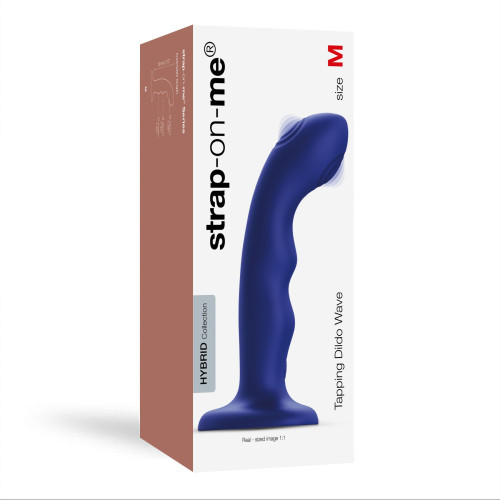 Насадка для страпона с двойной точечной пульсацией Strap-On-Me TAPPING DILDO WAVE – NIGHT BLUE, М
