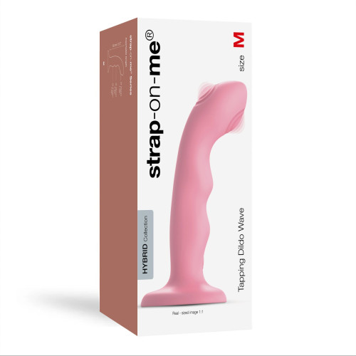 Насадка для страпона с двойной точечной пульсацией Strap-On-Me TAPPING DILDO WAVE – CORAL PINK, М