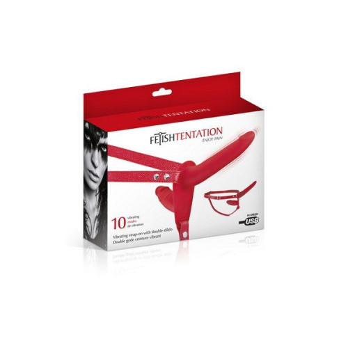 Двойной страпон с вибрацией Fetish Tentation Vibrating Strap-On with Double Dildo Красный