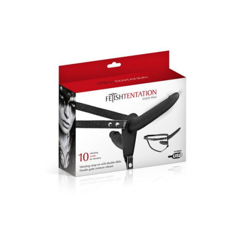 Двойной страпон с вибрацией Fetish Tentation Vibrating Strap-On with Double Dildo Черный