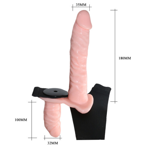 Жіночий страпон LyBaile Ultra Passionate Harness Doble Heads Flesh Vibrating Тілесний