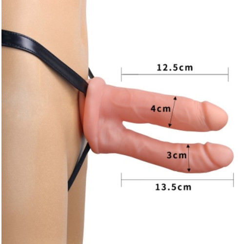 Страпон полый для двойного проникновения LoveToy Unisex Hollow Double Penetrator Телесный