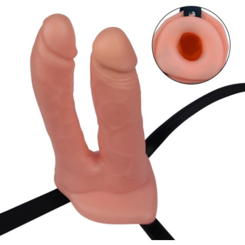 Страпон полый для двойного проникновения LoveToy Unisex Hollow Double Penetrator Телесный