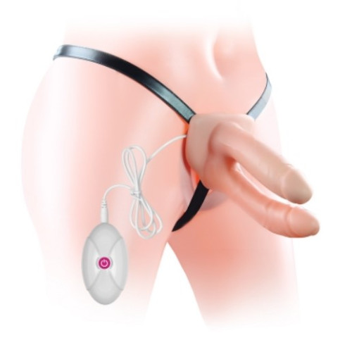 Страпон LoveToy Vibrating Unisex Hollow Strap On Телесный