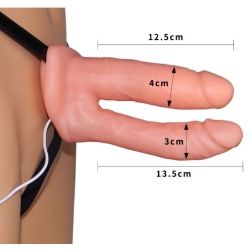 Страпон LoveToy Vibrating Unisex Hollow Strap On Телесный