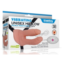 Страпон LoveToy Vibrating Unisex Hollow Strap On Телесный