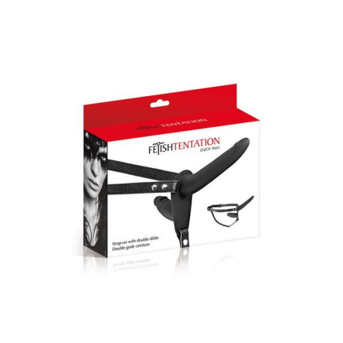 Двойной страпон Fetish Tentation Strap-On with Double Dildo Черный