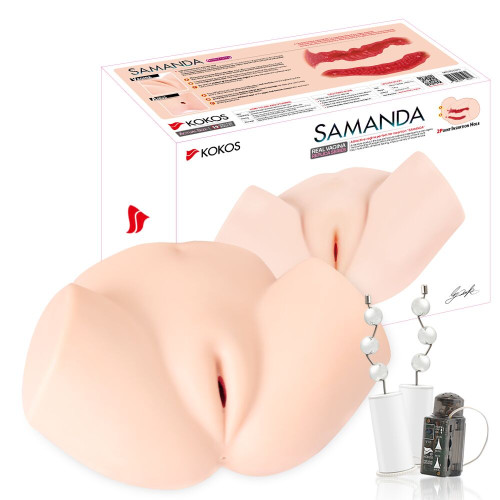 Мастурбатор-полуторс Kokos Samanda 2WayPlus с вибрацией и массажем, два входа: вагина и попка