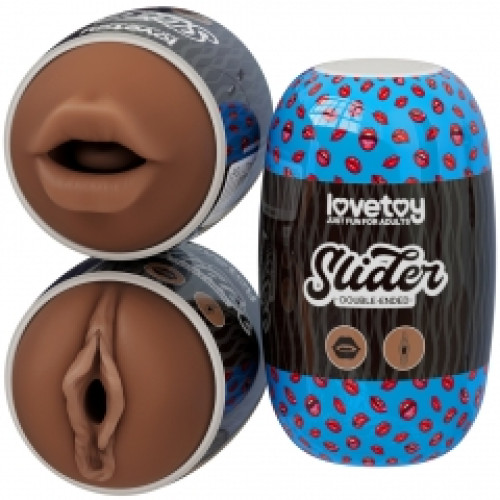 Мастурбатор LoveToy Slider DoubleLoveToyEnded Masturbator Mouth and Vagina Brown