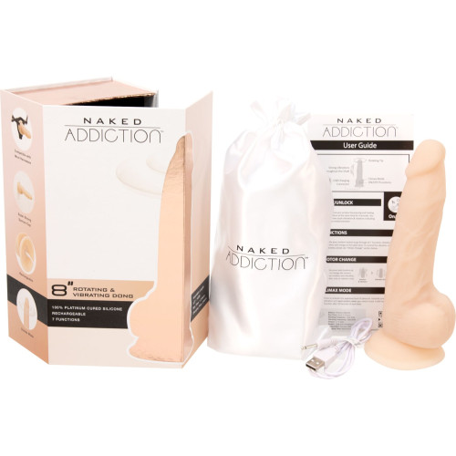 Фалоімітатор з вібрацією та ротацією Naked ADDICTION James 8 Rotating & Vibrating Dong, пульт ДК