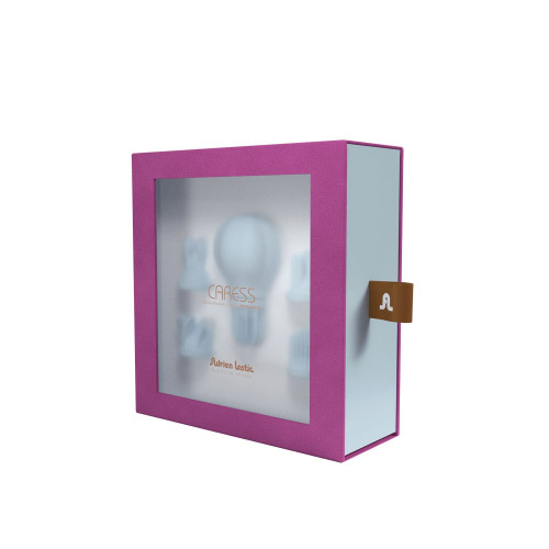 Вибратор Adrien Lastic Caress Blue с насадками для стимуляции вращающихся эрогенных зон.