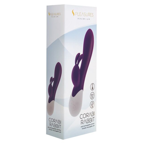 Вибратор-кролик S Pleasures Premium Corabi Rabbit, фиолетовый, ушки для клитора, 16 режимов, нагрев
