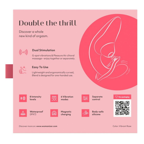 Вагинально-клиторальный стимулятор Womanizer Blend Vibrant Rose, вибрация + вакуум, 2 мотора