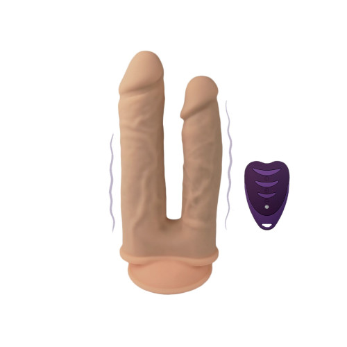 Двойной фаллоимитатор с вибрацией SilexD Double Gusto Vibro Flesh (Model 1 size 8" & 7") + LRS, диаметр 4,5 см и 3,7 см