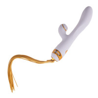 Вибратор-кролик с пульсацией и флоггером LOCKINK SEVANDA Whip Vibrating Massage Wand, бело-золотой