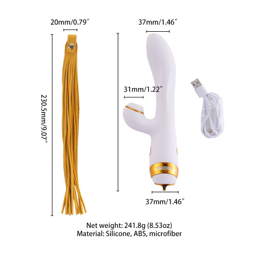 Вибратор-кролик с пульсацией и флоггером LOCKINK SEVANDA Whip Vibrating Massage Wand, бело-золотой