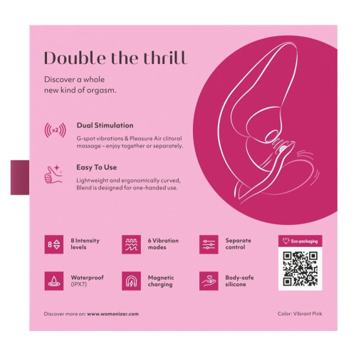 Вагинально-клиторальный стимулятор Womanizer Blend Vibrant Pink, вибрация + вакуум, 2 мотора