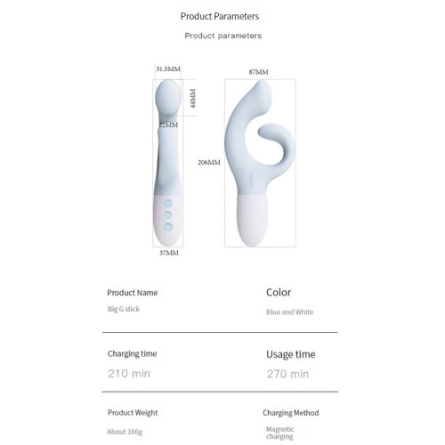 Вибратор-кролик для точки G KISTOY Big G Blue, изогнутый отросток, автоматический подогрев.