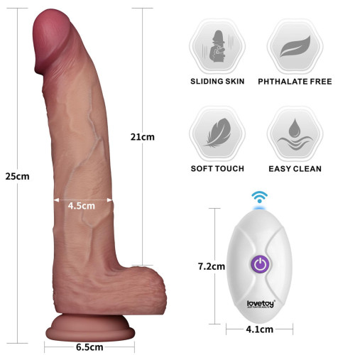 Реалістичний вібратор LoveToy Vibrating Sliding Skin Pro II Dual Layer Silicone Dong 10 Flesh