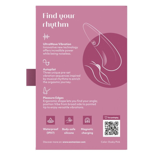 Мини-вибратор Womanizer Vibe Dusky Pink, 3 авторежима + 10 уровней интенсивности