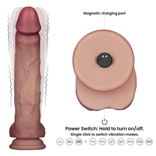Реалістичний вібратор LoveToy Vibrating Sliding Skin Pro II Dual Layer Silicone Dong 10 Flesh