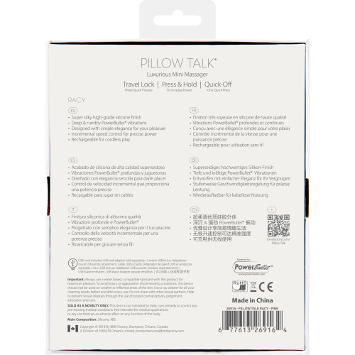 Роскошный вибратор PILLOW TALK Racy с кристаллом Сваровски Розовый