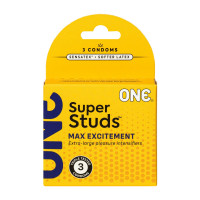 ONE Super Studs, 3 шт, с точечным рельефом, со смазкой, упаковка — картонная коробка ONE Super Studs, 3 шт, с точечным рельефом, со смазкой, упаковка — картонная коробка