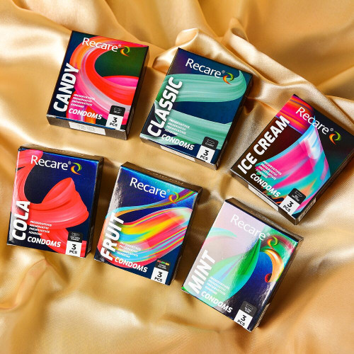 Holographic Recare Cola Dotted&Ribbed Condoms 3 шт, з пухирцями і ребрами, аромат: Кола