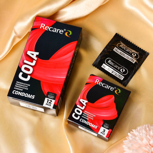 Holographic Recare Cola Dotted&Ribbed Condoms 12шт, з пухирцями і ребрами, аромат: Кола