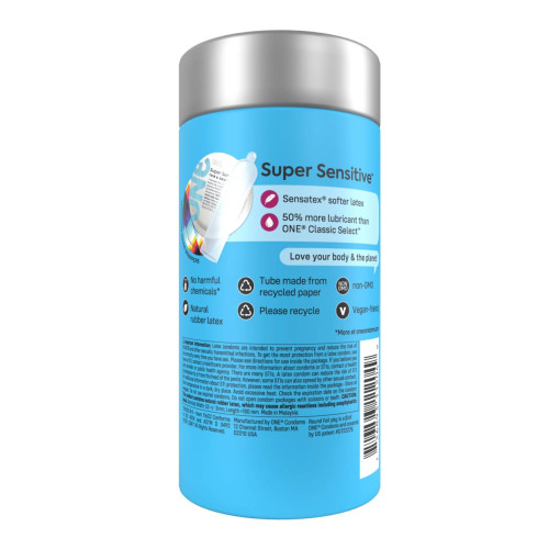 ONE Super Sensitive, 12 шт, гладенькі, з додатковою змазкою, паковання-тубус